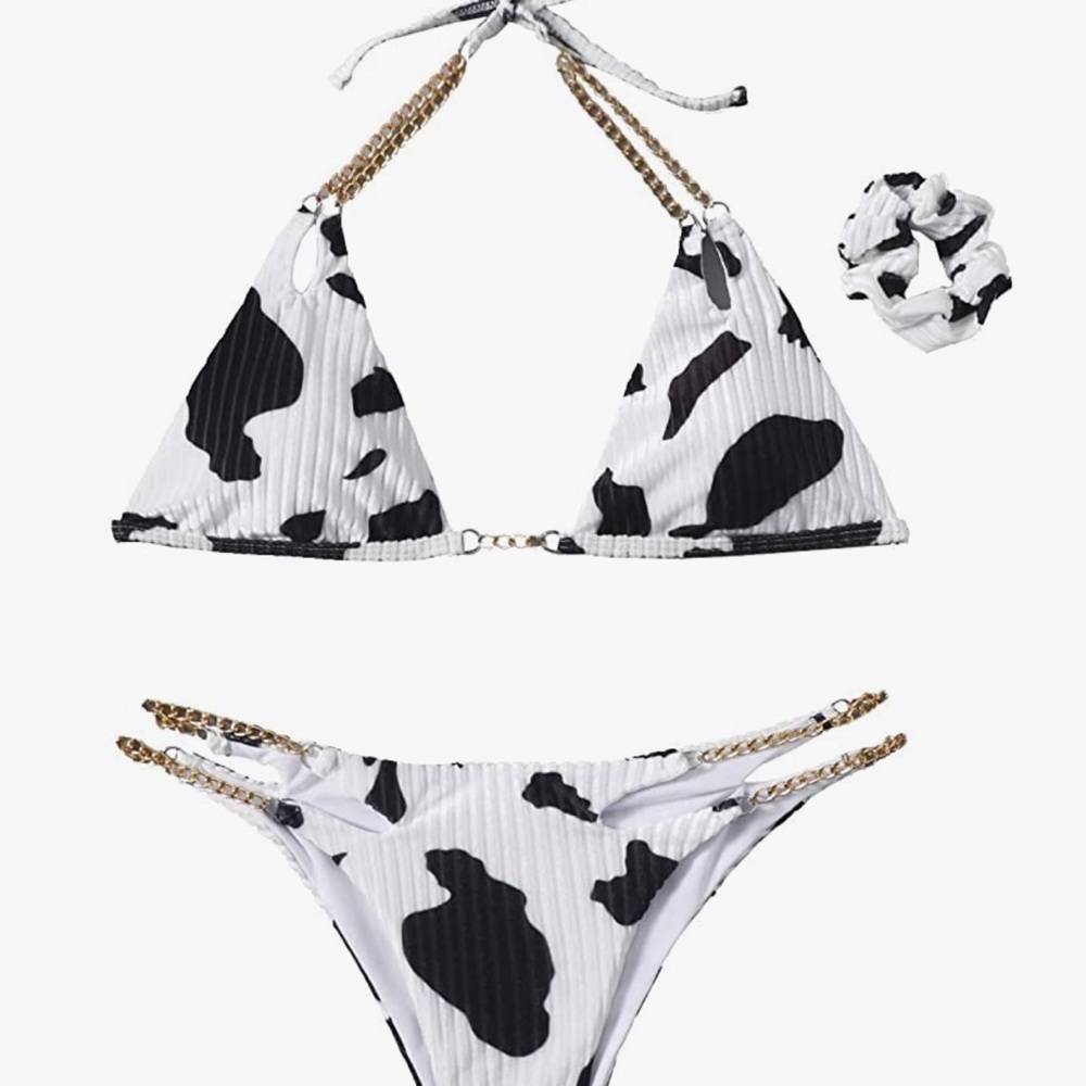 3 piece cow print swimsuit